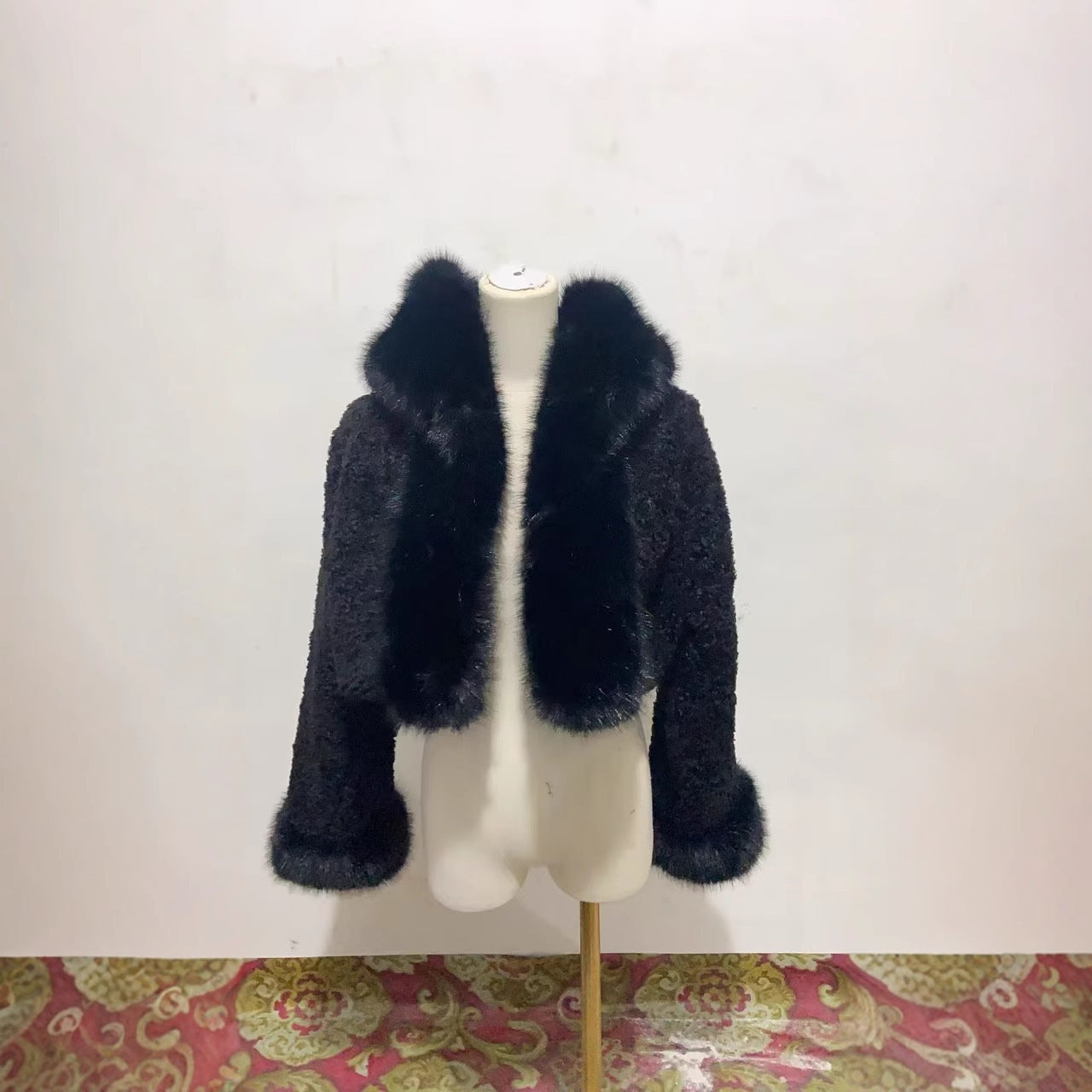 Hooded fur coat